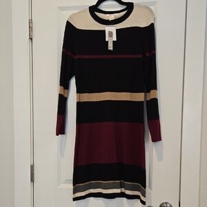 Striped Black and Burgundy Sweater Dress